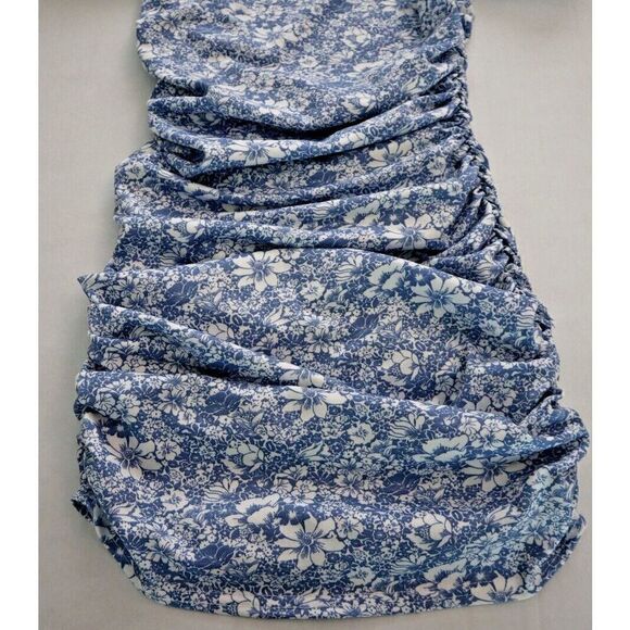 Nasty Gal Women's Sz 8 Blue Floral Got A Puff On You Square Neck Bodycon Dress - Picture 8 of 10